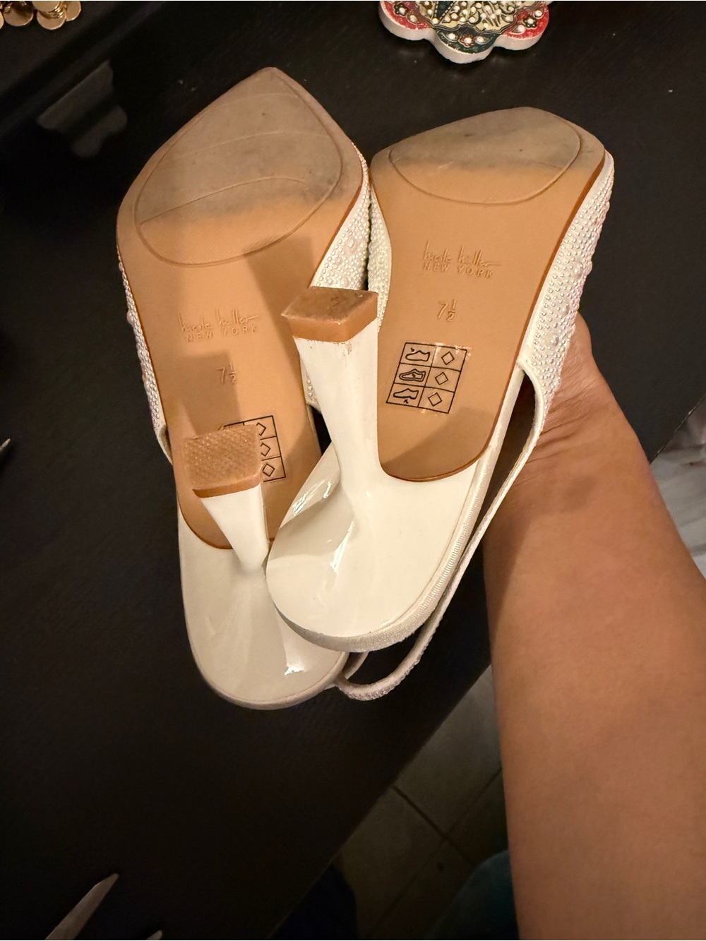 Nicole Miller Ivory Pearl & Crystal Pointed-Toe Slingback Heels - Picture 3 of 4